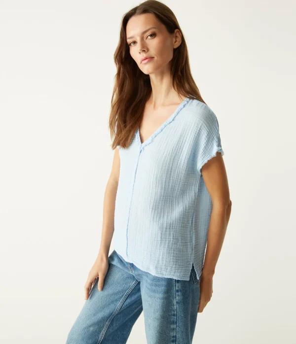 Michael Stars Draya Gauze V-Neck Top- Tops, Blouses & Shirts