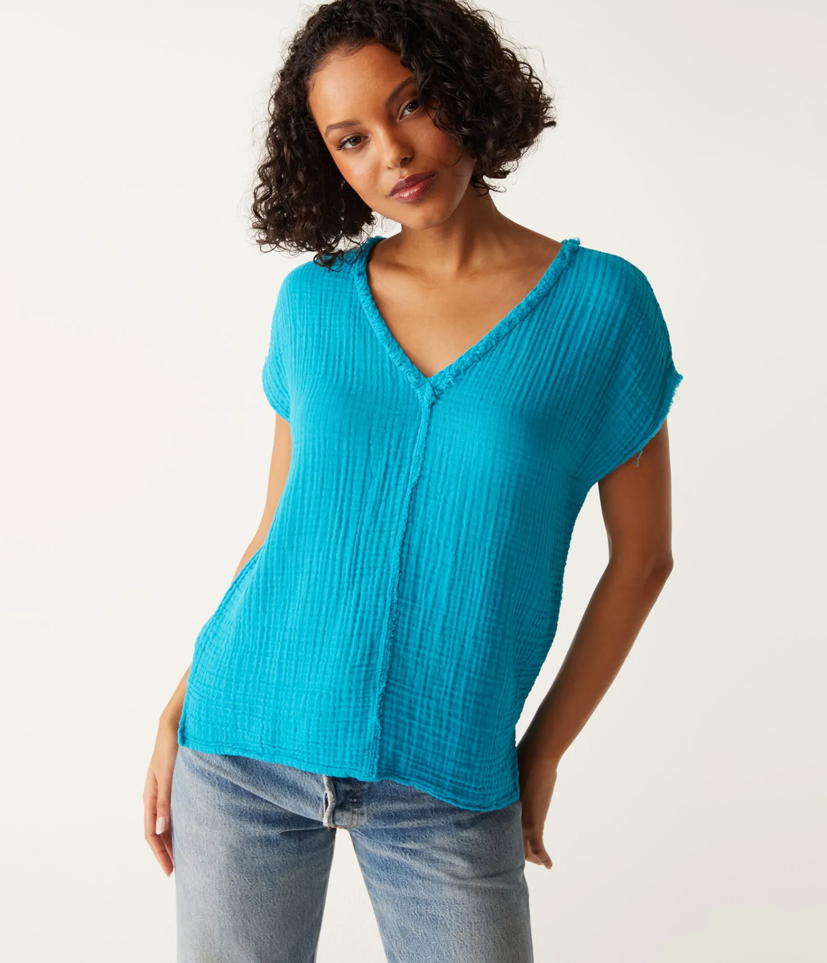 draya_gauze_vneck_top_82.webp Michael Stars Draya Gauze V-Neck Top- Tops, Blouses & Shirts