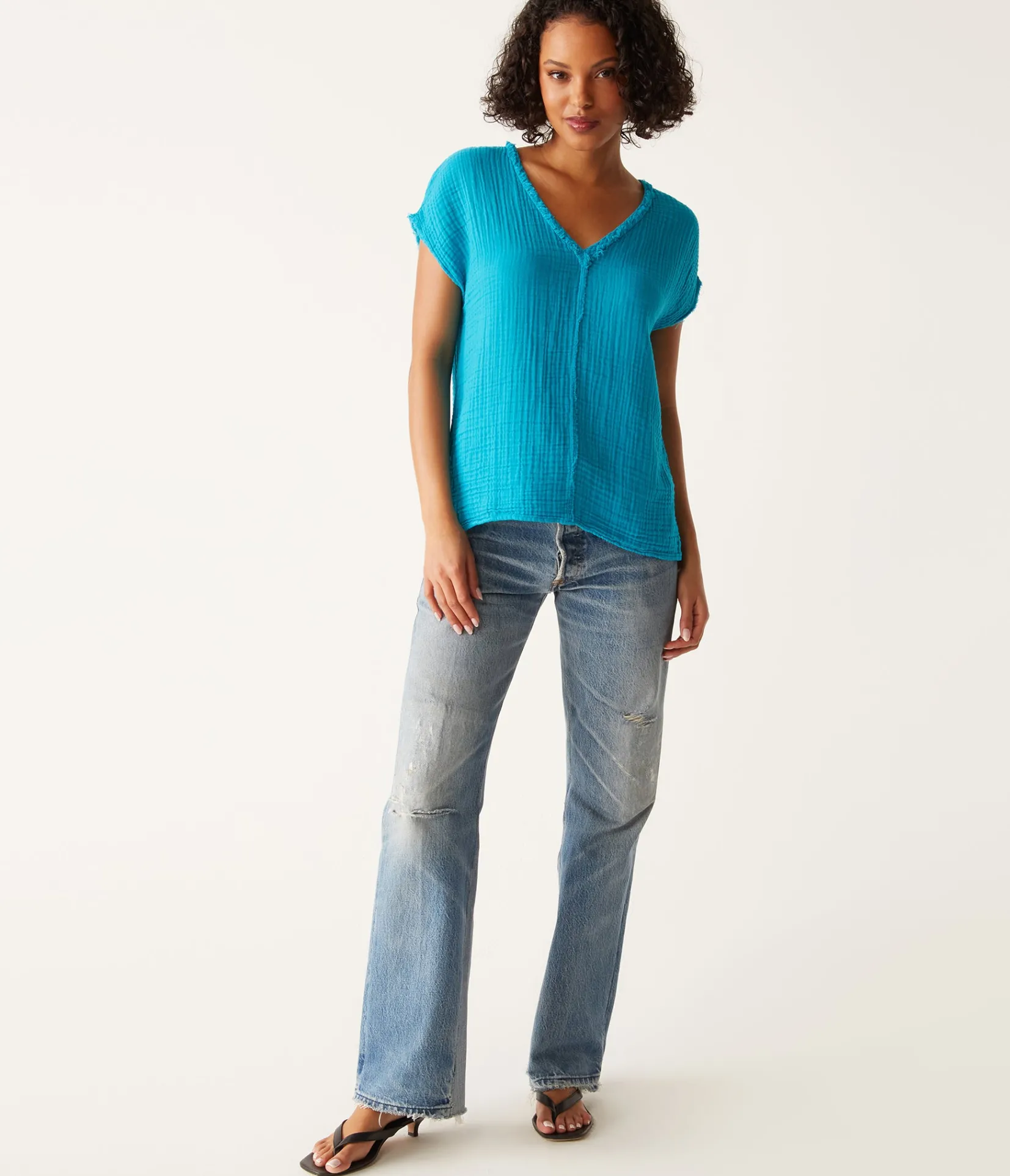 draya_gauze_vneck_top_83.webp Michael Stars Draya Gauze V-Neck Top- Tops, Blouses & Shirts