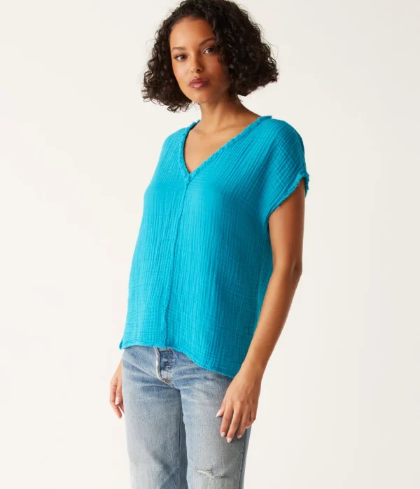 Michael Stars Draya Gauze V-Neck Top- Tops, Blouses & Shirts