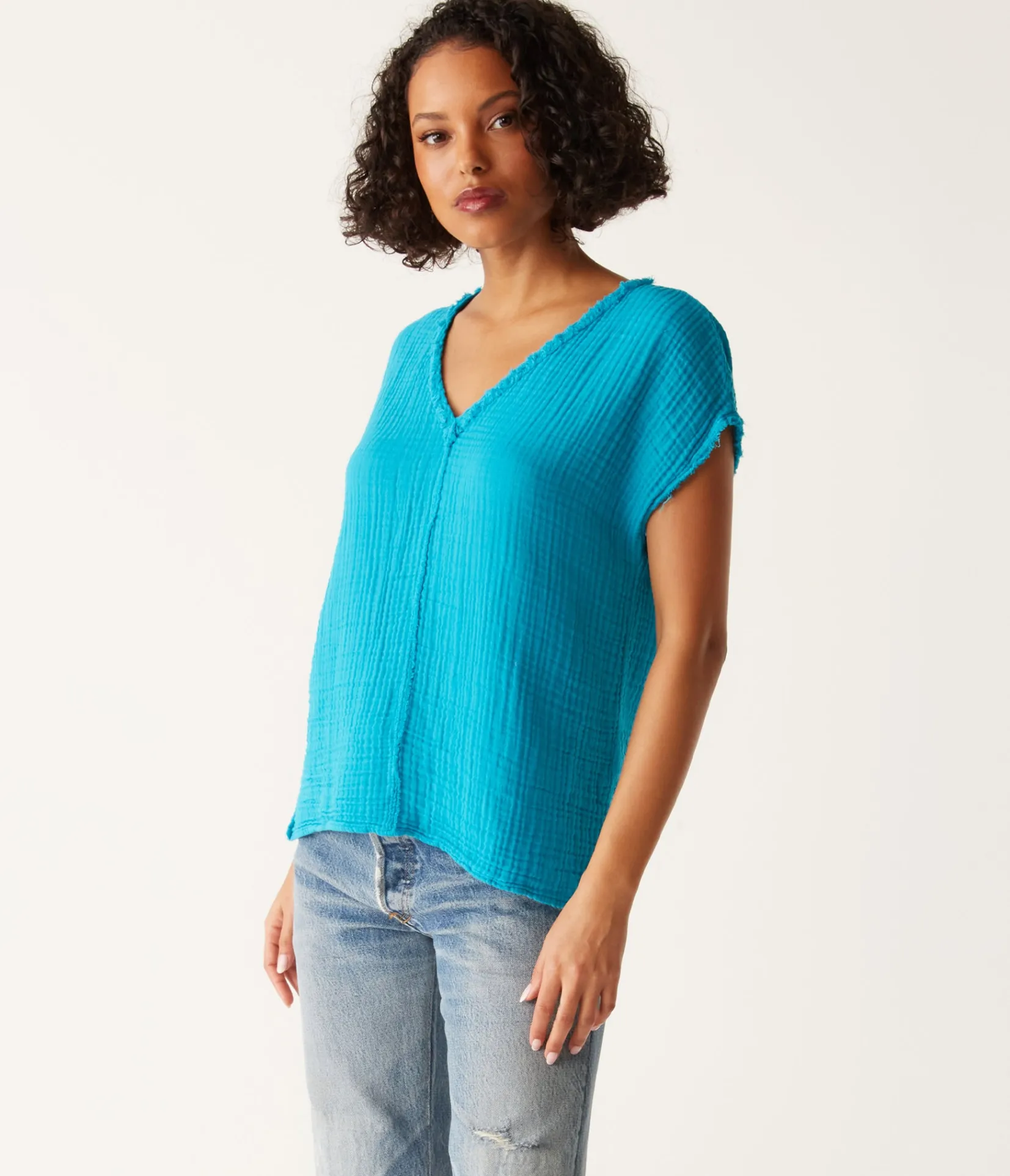 draya_gauze_vneck_top_84.webp Michael Stars Draya Gauze V-Neck Top- Tops, Blouses & Shirts