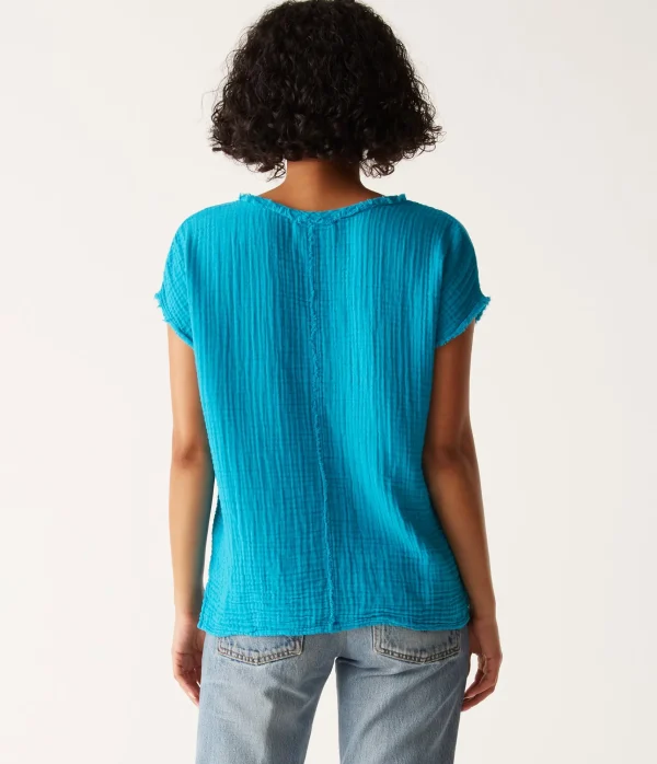 Michael Stars Draya Gauze V-Neck Top- Tops, Blouses & Shirts