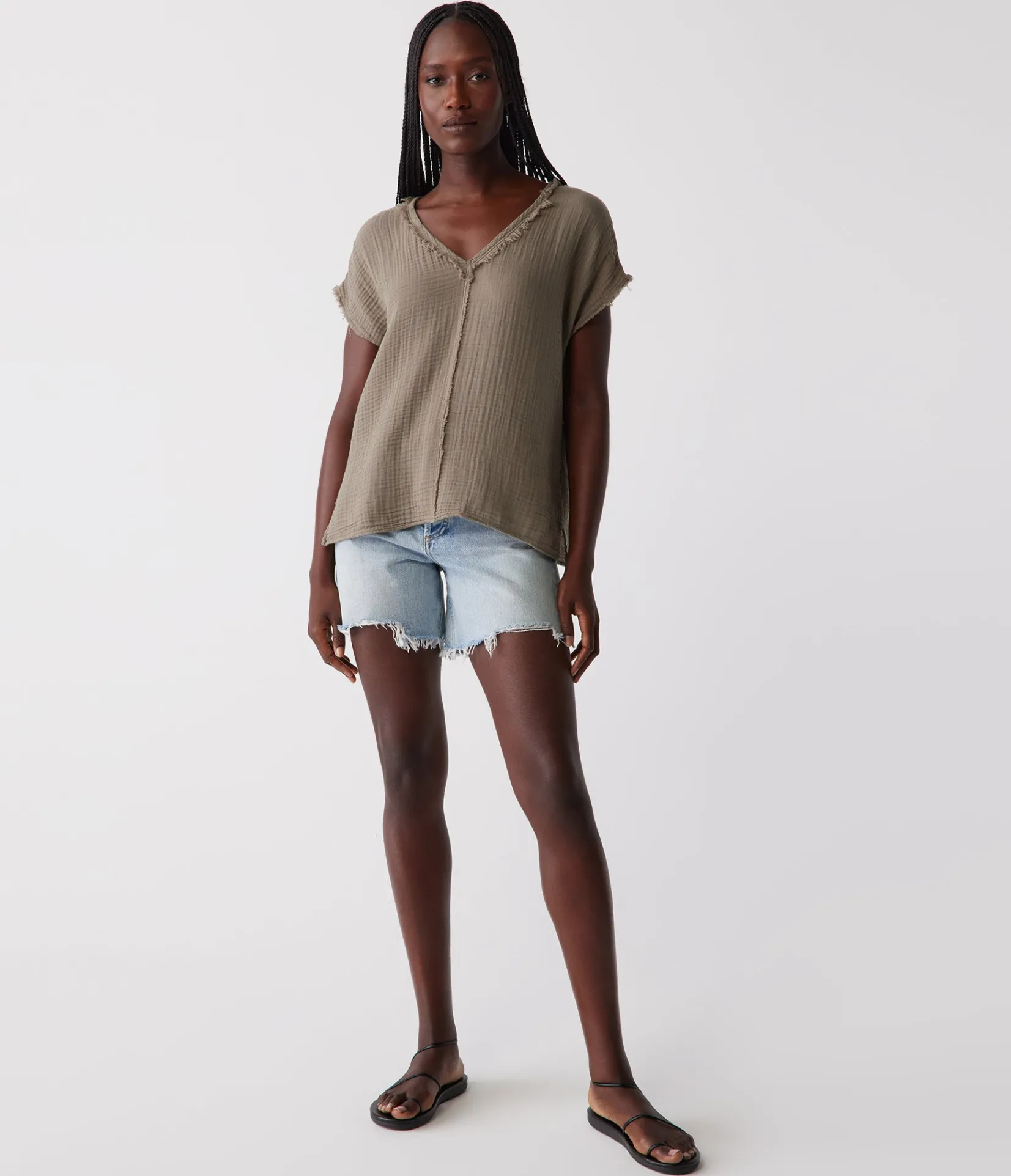 draya_gauze_vneck_top_87.webp Michael Stars Draya Gauze V-Neck Top- Tops, Blouses & Shirts