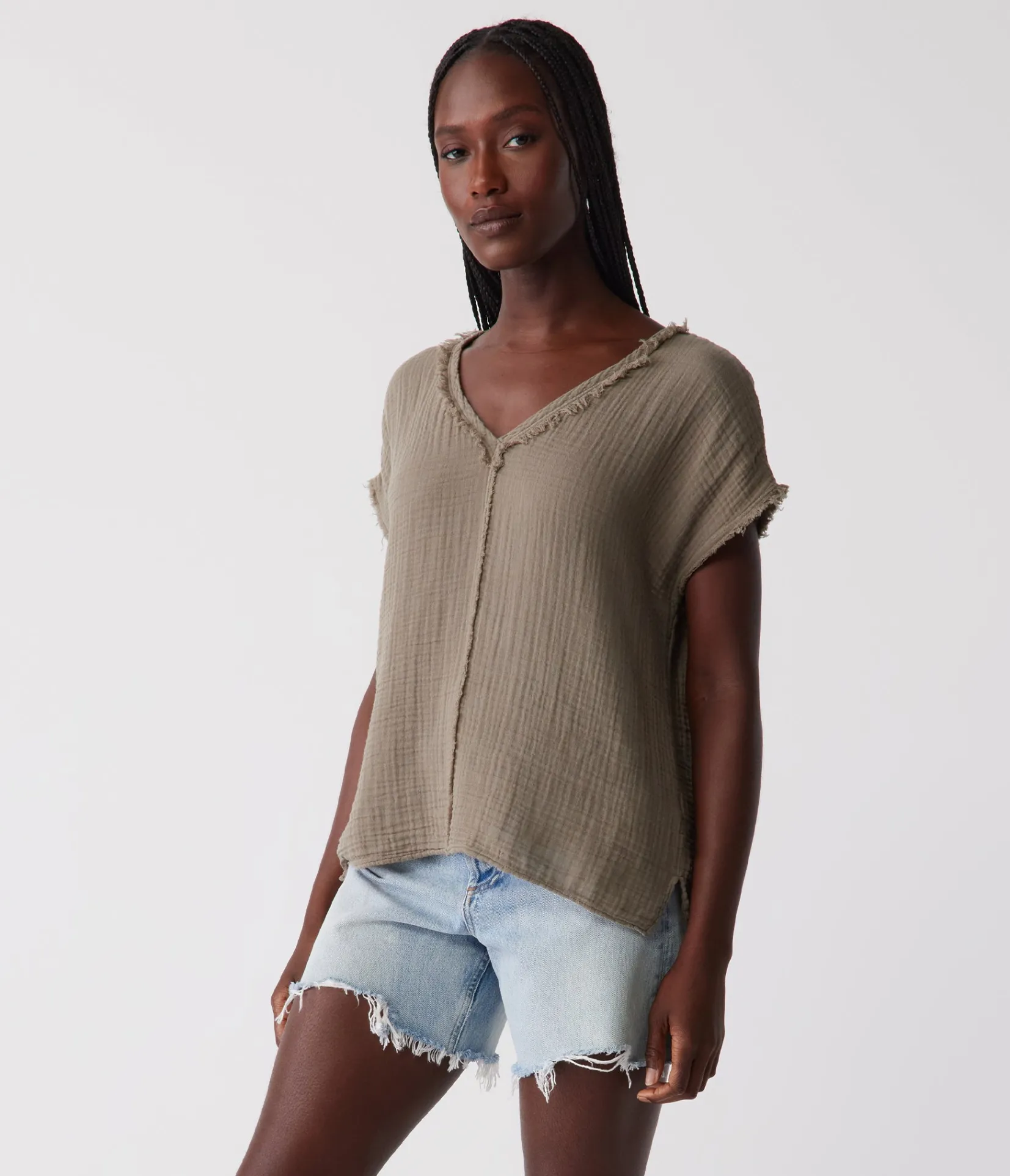 draya_gauze_vneck_top_88.webp Michael Stars Draya Gauze V-Neck Top- Tops, Blouses & Shirts