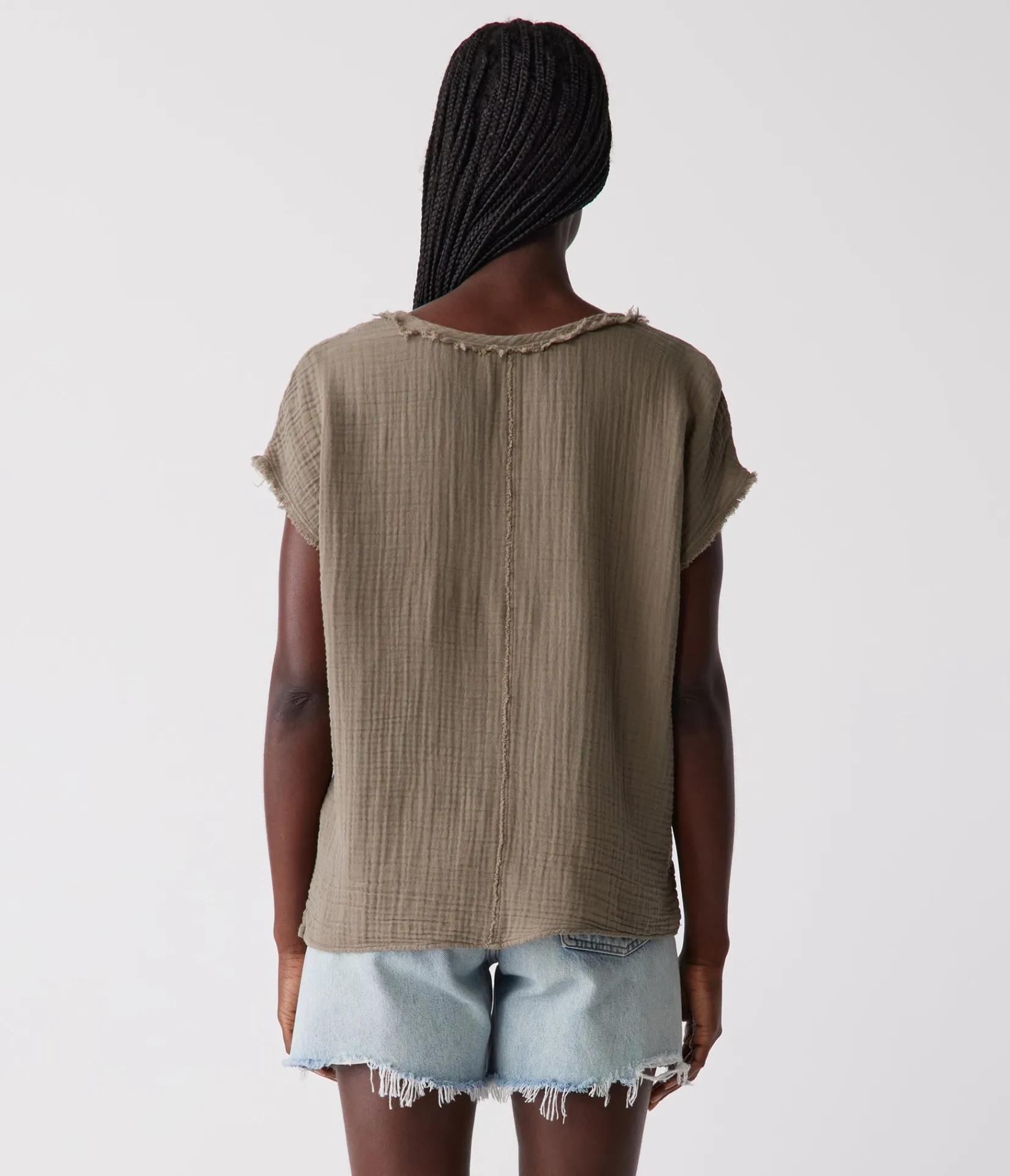 draya_gauze_vneck_top_89.webp Michael Stars Draya Gauze V-Neck Top- Tops, Blouses & Shirts