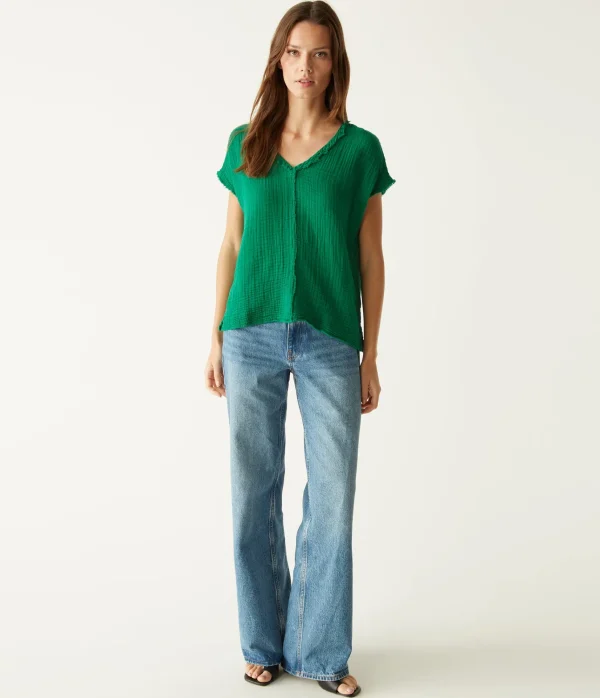Michael Stars Draya Gauze V-Neck Top- Tops, Blouses & Shirts