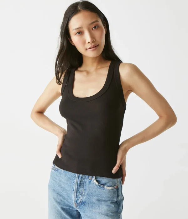 Michael Stars Elodie Cropped Scoop Neck Tank- Tank Tops | 1x1 Cotton T-Shirts