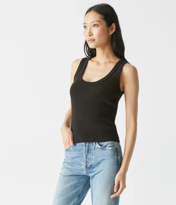 Michael Stars Elodie Cropped Scoop Neck Tank- Tank Tops | 1x1 Cotton T-Shirts