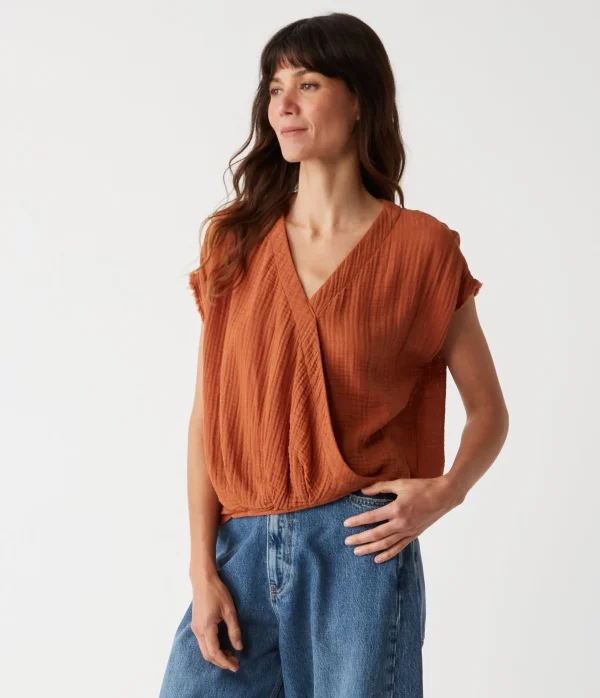Michael Stars Evie Gauze Surplice Top- Tops, Blouses & Shirts