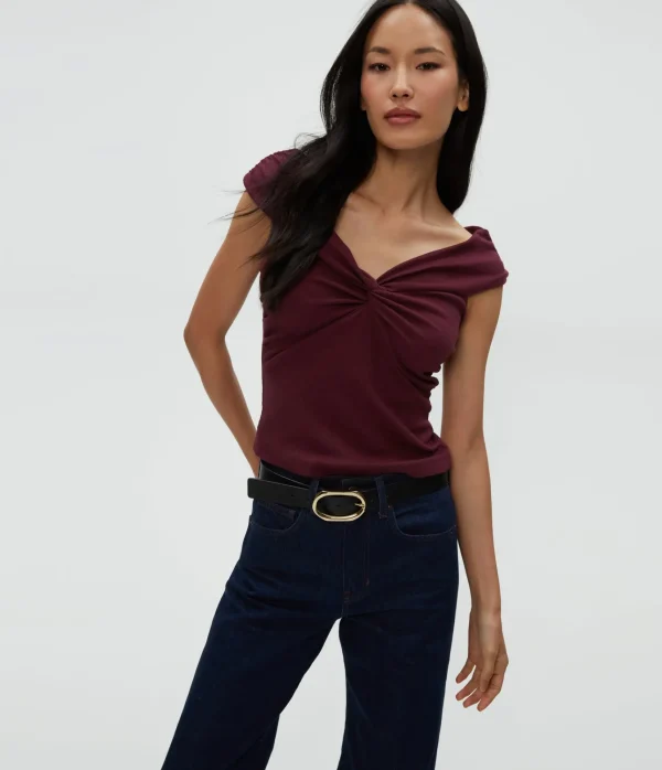 Michael Stars Gabbriette Twist Front Top- Tops, Blouses & Shirts | Ultra Rib T-Shirts