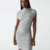 Michael Stars Gia Ribbed Power Shoulder Dress- Dresses | Knee Length Dresses