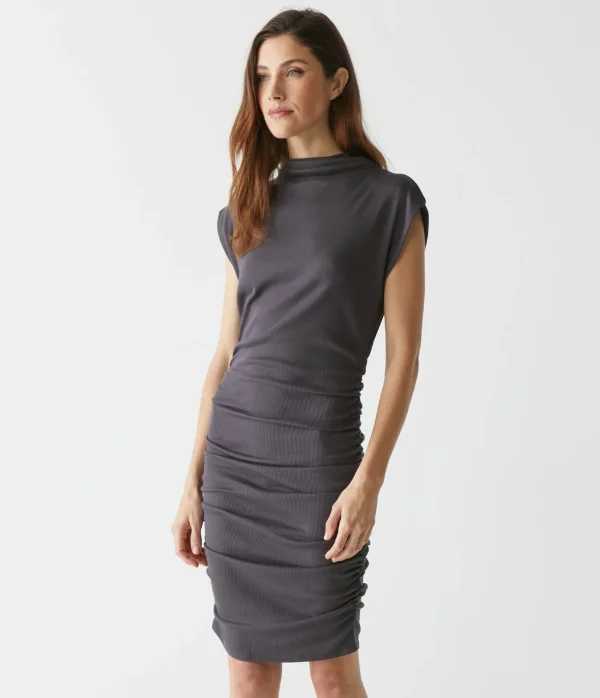 Michael Stars Gia Ribbed Power Shoulder Dress- Dresses | Knee Length Dresses