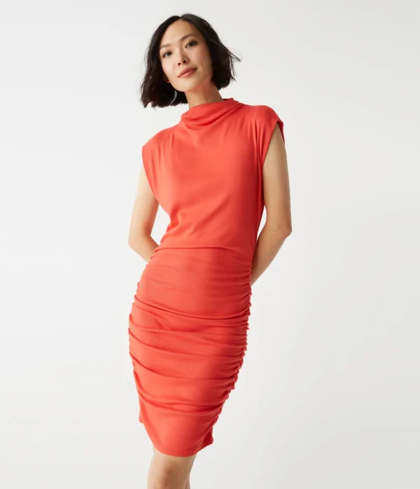 Michael Stars Gia Ribbed Power Shoulder Dress- Dresses | Knee Length Dresses