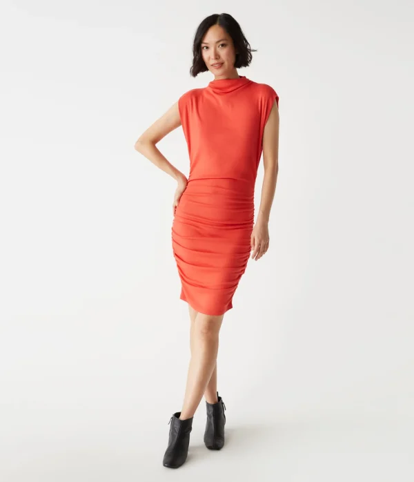 Michael Stars Gia Ribbed Power Shoulder Dress- Dresses | Knee Length Dresses