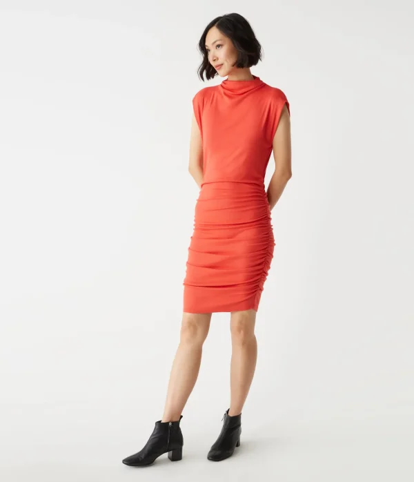 Michael Stars Gia Ribbed Power Shoulder Dress- Dresses | Knee Length Dresses