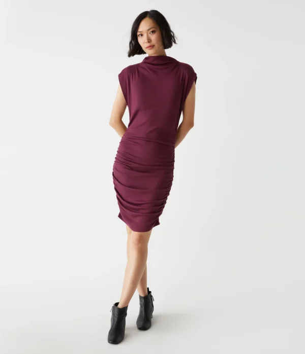 Michael Stars Gia Ribbed Power Shoulder Dress- Dresses | Knee Length Dresses