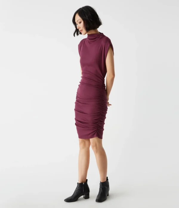 Michael Stars Gia Ribbed Power Shoulder Dress- Dresses | Knee Length Dresses