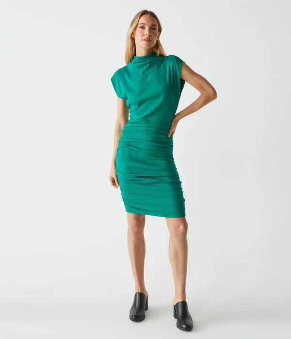 Michael Stars Gia Ribbed Power Shoulder Dress- Dresses | Knee Length Dresses