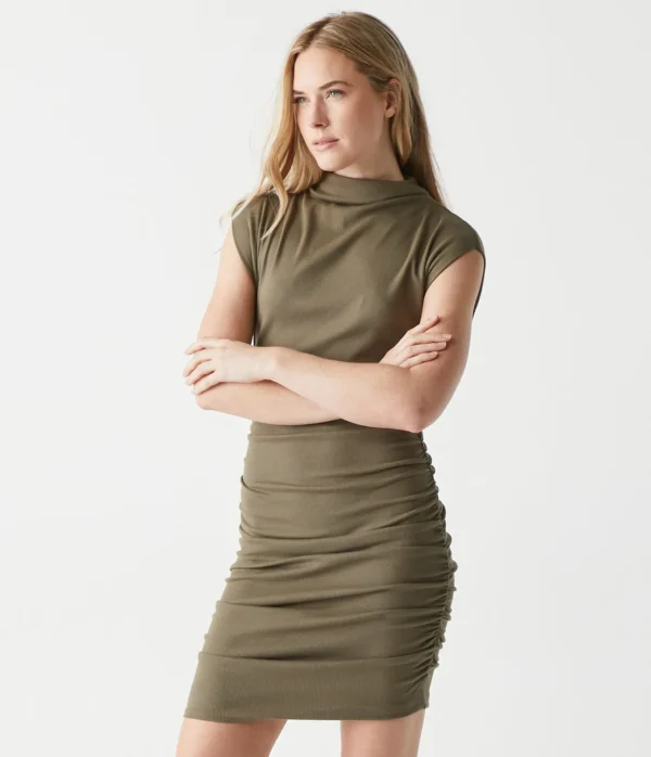 Michael Stars Gia Ribbed Power Shoulder Dress- Dresses | Knee Length Dresses