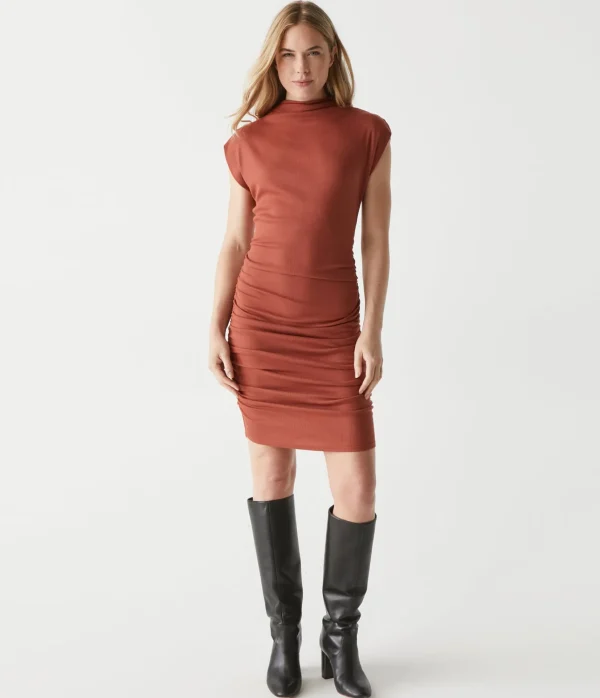 Michael Stars Gia Ribbed Power Shoulder Dress- Dresses | Knee Length Dresses