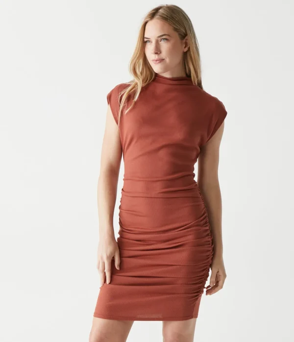 Michael Stars Gia Ribbed Power Shoulder Dress- Dresses | Knee Length Dresses