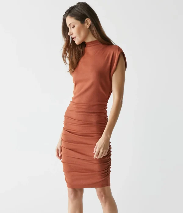Michael Stars Gia Ribbed Power Shoulder Dress- Dresses | Knee Length Dresses