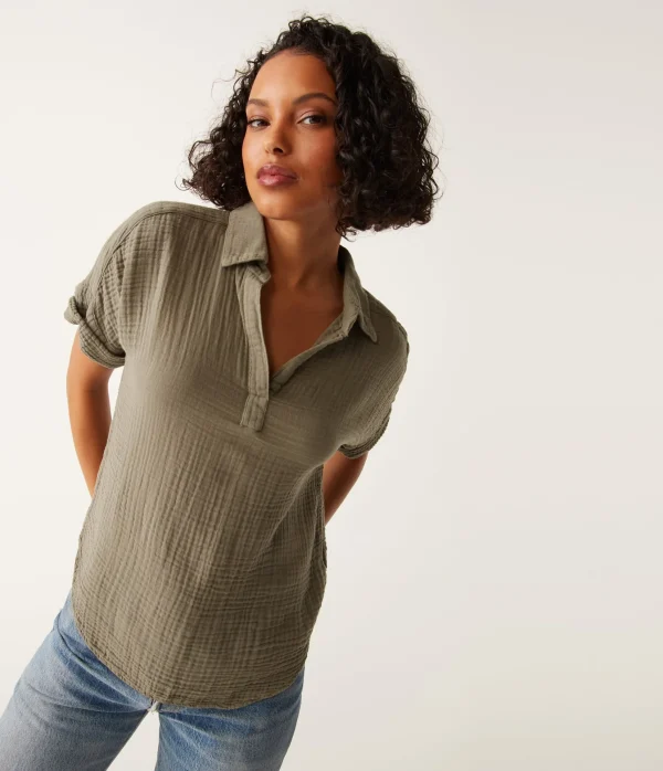 Michael Stars Gigi Gauze Popover Top- Tops, Blouses & Shirts