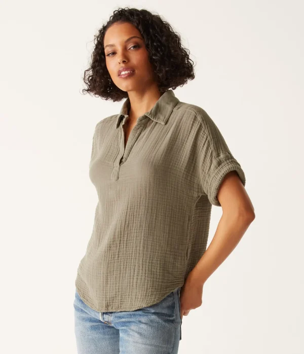 Michael Stars Gigi Gauze Popover Top- Tops, Blouses & Shirts
