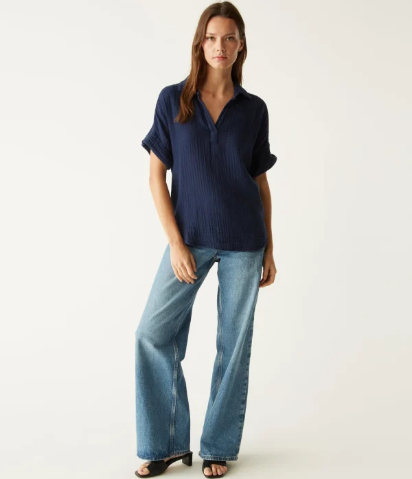 Michael Stars Gigi Gauze Popover Top- Tops, Blouses & Shirts