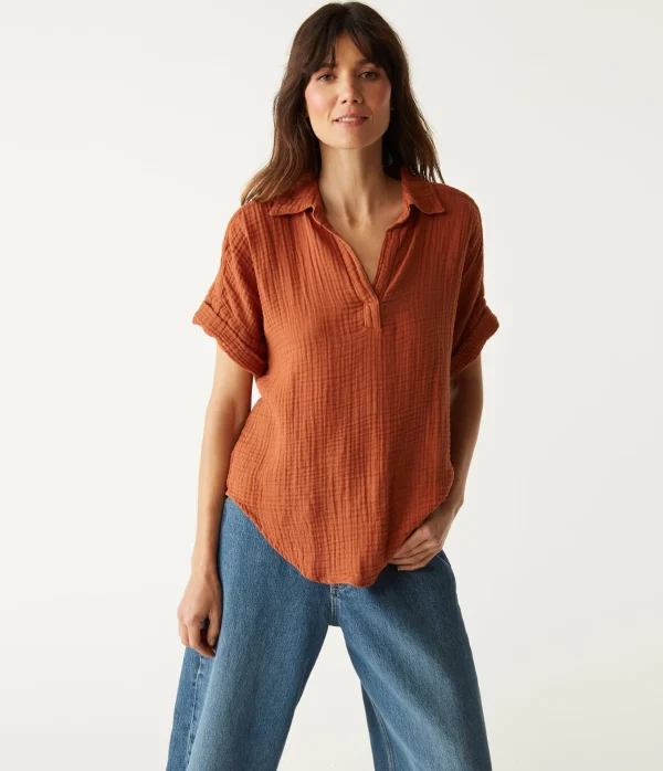 Michael Stars Gigi Gauze Popover Top- Tops, Blouses & Shirts