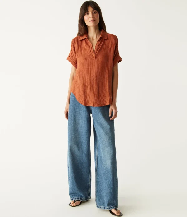 Michael Stars Gigi Gauze Popover Top- Tops, Blouses & Shirts