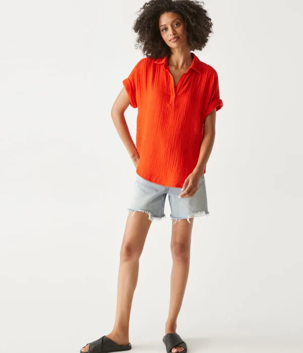 Michael Stars Gigi Gauze Popover Top- Tops, Blouses & Shirts