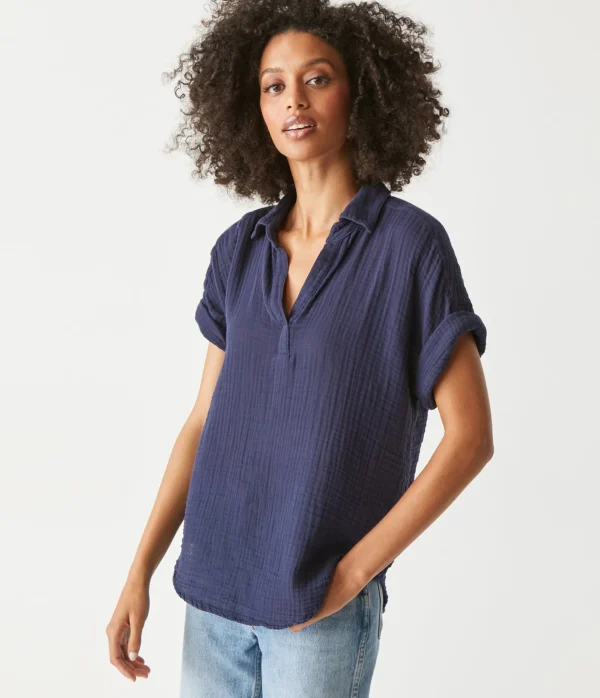 Michael Stars Gigi Gauze Popover Top- Tops, Blouses & Shirts