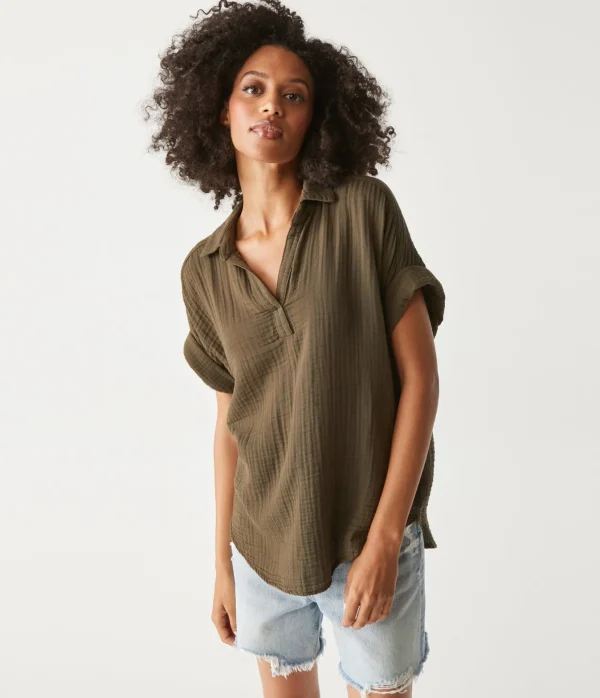 Michael Stars Gigi Gauze Popover Top- Tops, Blouses & Shirts