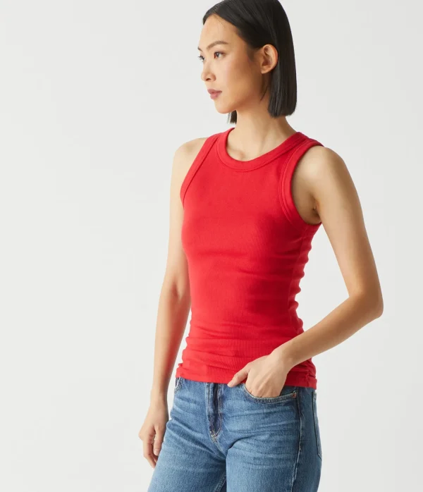 Michael Stars Halley Ribbed Tank with Ruching- Tank Tops | Ultra Rib T-Shirts