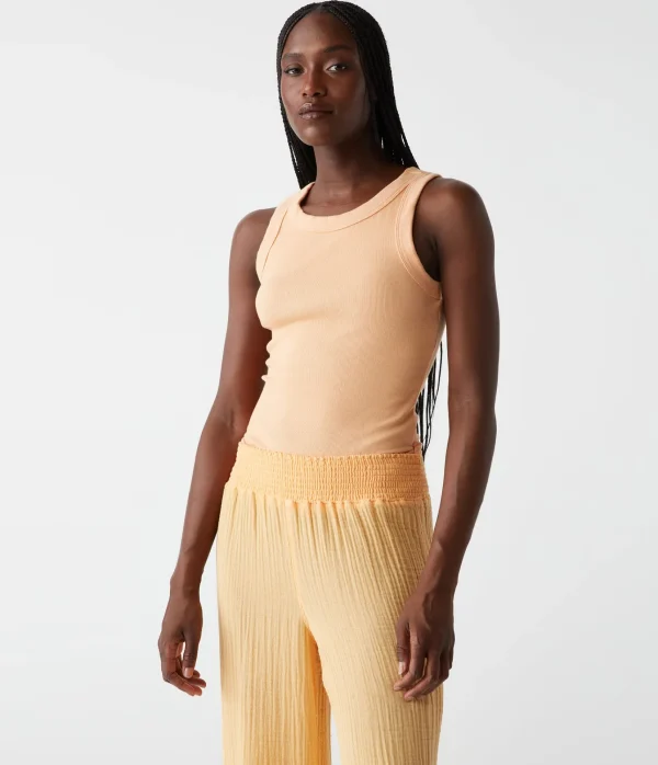 Michael Stars Halley Ribbed Tank with Ruching- Tank Tops | Ultra Rib T-Shirts