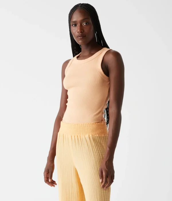 Michael Stars Halley Ribbed Tank with Ruching- Tank Tops | Ultra Rib T-Shirts
