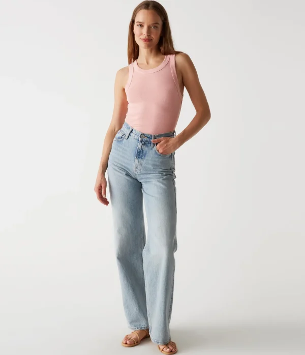 Michael Stars Halley Ribbed Tank with Ruching- Tank Tops | Ultra Rib T-Shirts