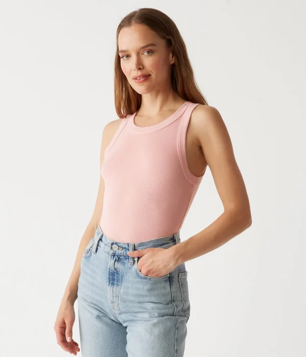 Michael Stars Halley Ribbed Tank with Ruching- Tank Tops | Ultra Rib T-Shirts