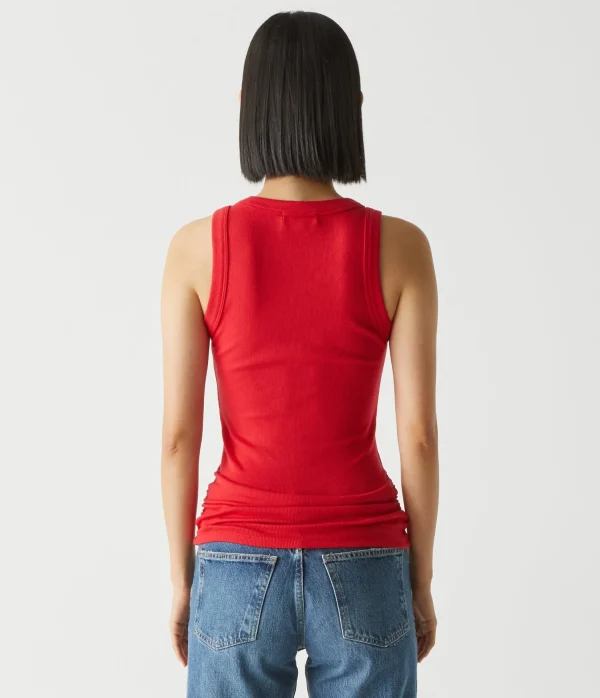 Michael Stars Halley Ribbed Tank with Ruching- Tank Tops | Ultra Rib T-Shirts