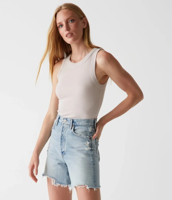 Michael Stars Halley Ribbed Tank with Ruching- Tank Tops | Ultra Rib T-Shirts