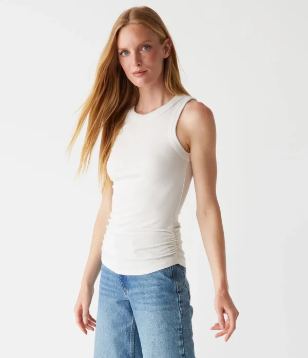 Michael Stars Halley Ribbed Tank with Ruching- Tank Tops | Ultra Rib T-Shirts