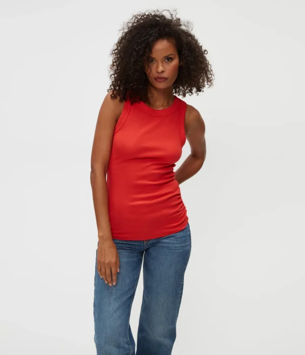 Michael Stars Halley Ribbed Tank with Ruching- Tank Tops | Ultra Rib T-Shirts