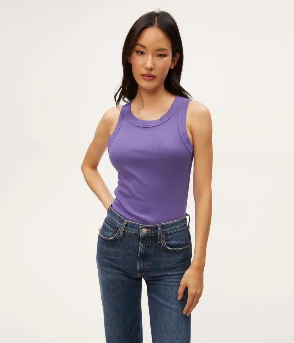 Michael Stars Halley Ribbed Tank with Ruching- Tank Tops | Ultra Rib T-Shirts