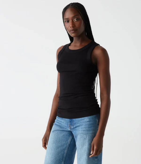 Michael Stars Halley Ribbed Tank with Ruching- Tank Tops | Ultra Rib T-Shirts