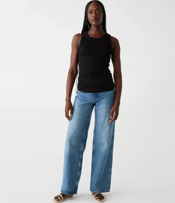Michael Stars Halley Ribbed Tank with Ruching- Tank Tops | Ultra Rib T-Shirts