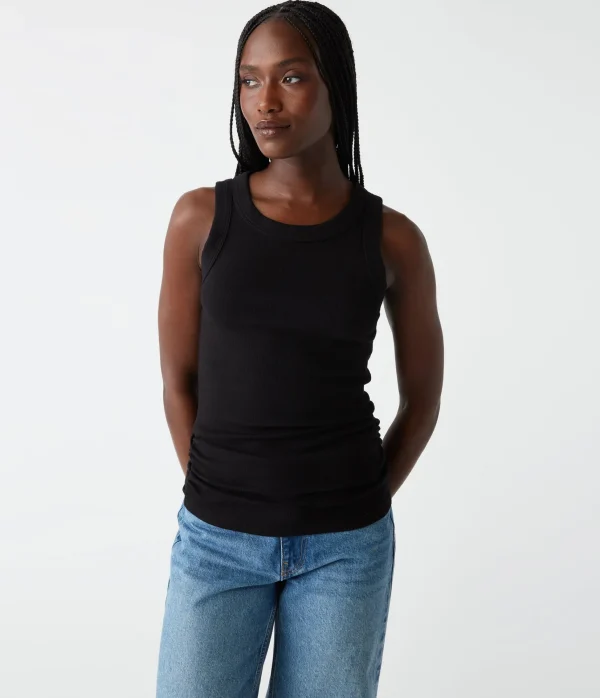 Michael Stars Halley Ribbed Tank with Ruching- Tank Tops | Ultra Rib T-Shirts