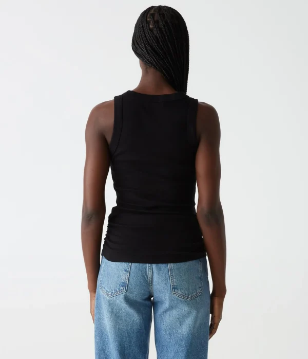 Michael Stars Halley Ribbed Tank with Ruching- Tank Tops | Ultra Rib T-Shirts