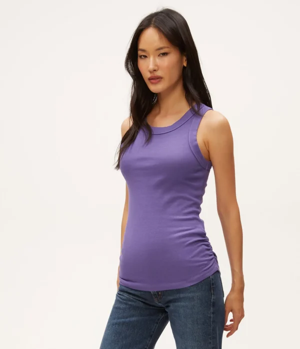 Michael Stars Halley Ribbed Tank with Ruching- Tank Tops | Ultra Rib T-Shirts