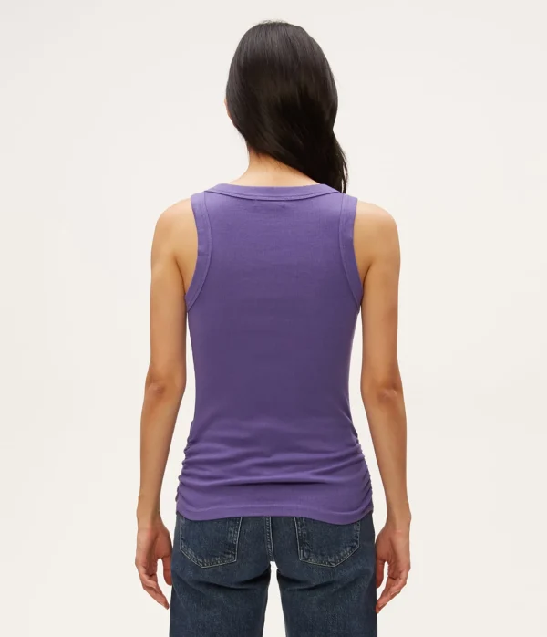 Michael Stars Halley Ribbed Tank with Ruching- Tank Tops | Ultra Rib T-Shirts